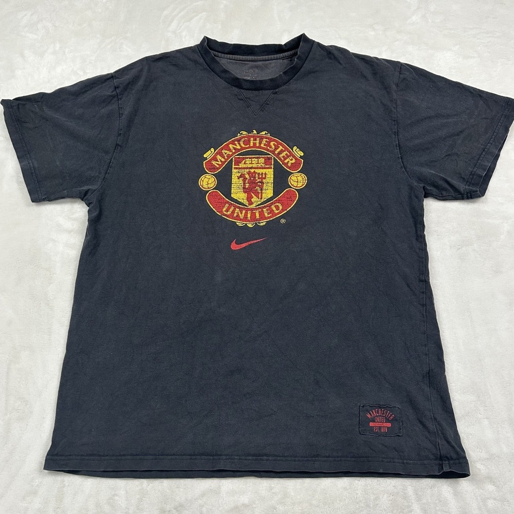 Nike Manchester United T-Shirt Mens L Black Graphic Crest Est 1878 Tee